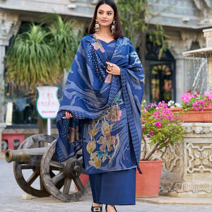 Rajasthani Floral Long Kurti Main Bloc Imprimé Coton Long Indien Romain Soie Coton Kurta Pantalon Ensemble Dames Filles À Manches Longues - Product Image 1