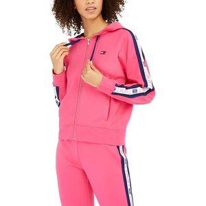 Felpa con cappuccio sportiva Tommy Hilfiger da donna con logo e zip, traspirante, rosa, taglia XL, in maglia, per la stagione autunnale - Product Image 1