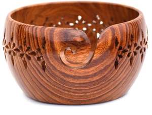 Cuenco de hilo de palisandro hecho a mano, cuenco de tejer pulido con recortes florales del fabricante de la India a precio de venta - Product Image 3