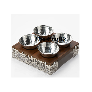 Bols de service à dessert en métal poli de style classique avec couvercle et plateau en acrylique en vrac - Product Image 2