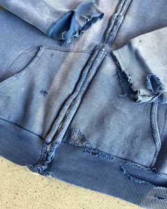 Sudadera con capucha y cremallera recortada personalizada para hombre, 100% algodón, doble capa, desgastante, lavado ácido, estilo informal para invierno - Product Image 5