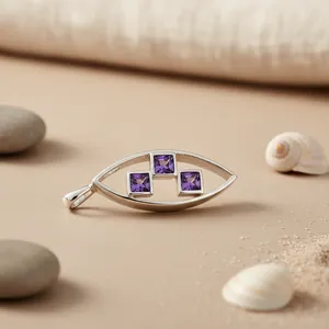 Colgante de Plata de Ley 925 Hecho a Mano con Amatista Vintage y Baño de Oro Rosa para Mujer, Chapado en Rodio - Product Image 1