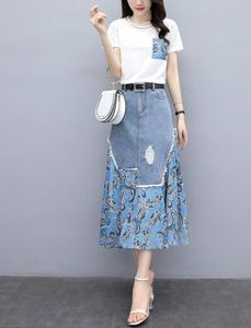 Falda Midi Vaquera de Cintura Alta para Mujer, Corte en A, Estampado Paisley Asimétrico, Ajuste Holgado, Algodón Lavado a la Piedra, Estilo Casual de Verano - Product Image 1