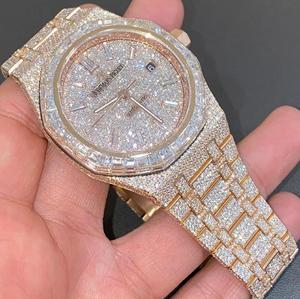 Luxury Antique Iced Moissanite Stainless Steel <b>Watch</b> Diamond Bezel Glass Dial Gold Finish 20mm Hip Hop Automatic Date Timepiece - Product Image 2