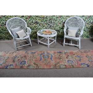 2.5x9.9 ft Turkish Rug, Vintage <b>Runner</b> Rug, <b>Red</b> Blue Polka dot Wool Rug - Product Image 3