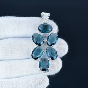 จี้อัญมณีรูปลูกแพร์ตัดขอบโบฮีเมียนจี้อัญมณีสีฟ้า - Product Image 2