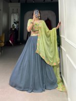 TENNECY GREY GEORGETTE CHOLI FEMME - FÊTE MARIAGE DIWALI LONGUEUR CHEVILLETTE EXTENSIBLE SECHEUR RAPIDE PROTECTION SOLAIRE REVERSIBLE PRÉCOMMANDE