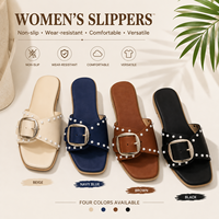 2026 Élégantes Sandales Plates pour Femmes à Boucle Perle, en TPR et PU, Mode Été, Chaussures de Plage, Vente en Gros Usine