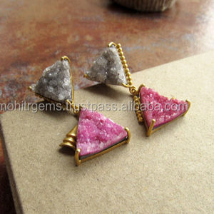 Pendientes de Botón de Aleación Modernos Hechos a Mano, Forma de Trillón, Ágata Azul, Diamantes Dorados para Fiestas, Bodas, Regalo - Product Image 1