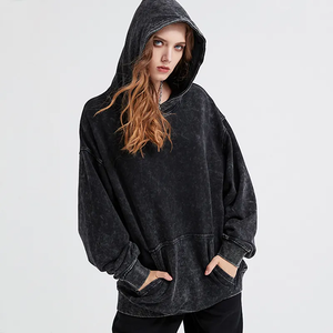 Nueva moda Drop Shoulder Heavyweight manga larga Acid Old Wash Color negro Vintage Hoodies - Product Image 2