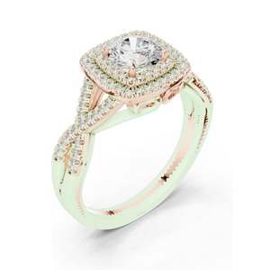 Bague de fiançailles halo avec diamant de laboratoire taille coussin de 1,22 carat, clarté VVS-VS EF, or 18 carats, 14 carats, 10 carats et argent 925, rose, jaune - Product Image 1