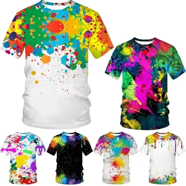 Hot Sale 2023 Flower Splash Ink Tee Shirt Splash Paint Short-sleeved Slim Fit Dtg Print Graphic Custom Logo Print TShirt for Men