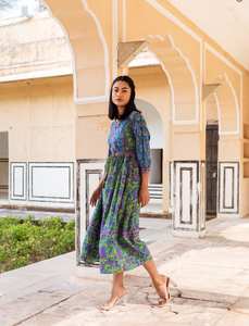 Robe Bohème Nouvelle Mohana Imprimée à la Main en Coton Casual d'été Vacances Lilas Vert Robe Femme - Product Image 6