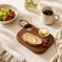 Planche à découper en bois d'acacia massif, épaisse, faite à la main, durable, avec sangle en cuir pour la cuisine et la découpe du pain