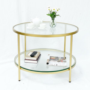 Modern Two-Tiered Round <b>Coffee</b> <b>Table</b> with Glass Top and Bronze Frame Durable Living Room Furniture Set-TT68161 - Product Image 1