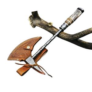 Hache / Tomahawk en acier de Damas / Viking / Hache en acier de Damas, outil de camping en plein air, forgé à la main avec un étui - Product Image 6