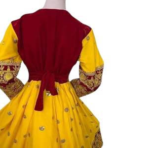 Yellow <b>Silk</b> Afghan Women <b>Dress</b> With Hand Stitch Embroidery Traditional Kuchi Style For Festive Celebration - Product Image 2