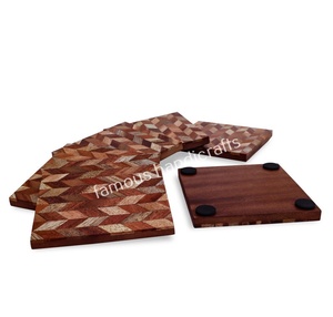 Dessous de verre ronds carrés en bois d'acacia de forme personnalisée, ensemble de sous-verres en bambou pour table à café, verres, dessus de table - Product Image 1