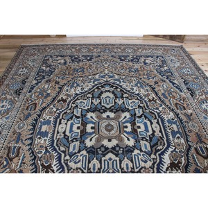 Tapis vintage 10x13,3 pieds, tapis turc surdimensionné, tapis géométrique marron bleu - Product Image 4