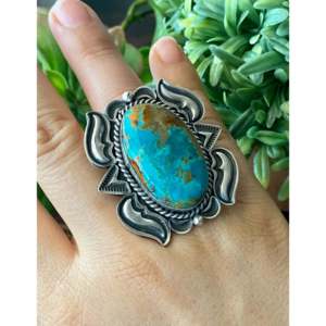 Alex Sanchez Royston Men's <b>Statement</b> <b>Ring</b> Turquoise & Sterling <b>Silver</b> Bezel Set Size 8.25 Everyday Wear - Product Image 2