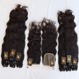 Vente en gros cuticules alignées 100%, cheveux humains vierges, Temple indien, avec fermeture en dentelle - Product Image 1