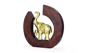 TW ตกแต่ง Handmade ช้างรูปปั้นตกแต่งโลหะและไม้ประติมากรรมแกะสลักไม้ของขวัญแต่งงานสําหรับผู้เข้าพัก - Product Image 5