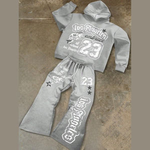 Ensemble survêtement décontracté respirant en coton 100% personnalisé, imprimé à l'écran, sweat-shirt à capuche et pantalon de survêtement surdimensionné - Product Image 2