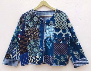 Chaqueta corta de retazos de algodón, abrigo reversible de retazos hecho a mano indio, chaqueta Vintage elegante para mujer, Bombardero - Product Image 2