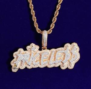 Ravishing Customized Name <b>Letter</b> Fully Iced Out Hip Hop Unisex Pendant Brilliant Moissanite VVs Diamonds 10K Yellow Gold - Product Image 1