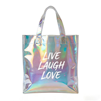 Sacs fourre-tout en PVC holographique irisé arc-en-ciel personnalisés, réutilisables, pour le shopping, avec n'importe quel motif, vente en gros directe usine OEM - Offre Spéciale