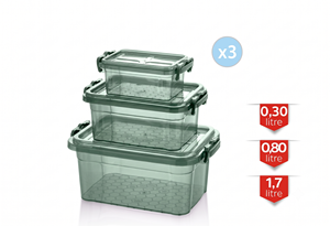 Cateem Premium 3-Piece Clear PP <b>Plastic</b> Food Storage <b>Container</b> Set Airtight Locking <b>Lids</b> Stackable Portable Waterproof Kitchen - Product Image 3