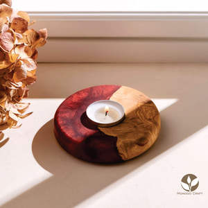 Solobeat Porte-bougie en bois massif et résine moderne fait à la main en teck Décoration d'intérieur naturelle Meubles de cuisine - Product Image 2