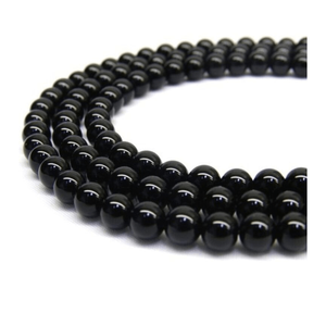 Brin de perles de pierres précieuses polies lisses en onyx noir idéal pour les créateurs de perles, d'artisanat et de bijoux - Product Image 1