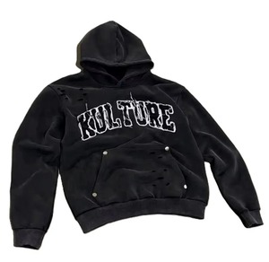 Sweat-shirt à capuche oversize pour homme, noir, en molleton de coton, streetwear, pull-over, imprimé graphique vieilli, logo sur le devant - Product Image 1
