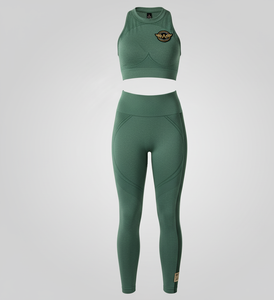 Conjunto de Yoga sólido acanalado de 2 piezas al por mayor cintura alta transpirable espalda abierta chaleco leggings ropa deportiva traje - Product Image 1