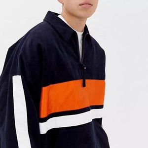 Personnalisé hiver 100% coton hoodies hommes ras du cou patchwork demi zip pull sweat - Product Image 2