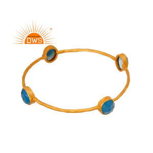 Brazalete de Calcedonia Azul Natural Chapado en Oro de 22K, Diseño Artesanal de Última Moda, Fabricante de Joyería Personalizada - Product Image 3