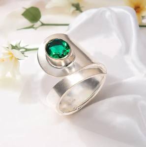 Emerald Ring Oval Green Gemstone 925 Sterling Silver Jewelry Handmade Elegant Gift For Women Boho Design - Product Image 2