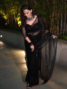 Indian Pakistani Bollywood Style Premium Black Net Saree Superventas Hit Design Sequence Sari Blusa Bodas Último Exclusivo - Product Image 5