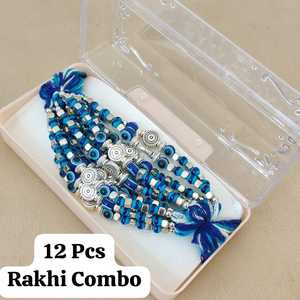 Indische traditionelle elegante Designer Rakhi Box mit Premium Rakhis Erschwing licher kostenloser Versand Zwölf Stück Bunte Rakhis - Product Image 5