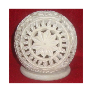 Pure Soapstone <b>Flower</b> Carving Design Tea Light <b>Candle</b> Stand With Round Shape Carving Soapstone For Home And Hotel Decoration - Product Image 1