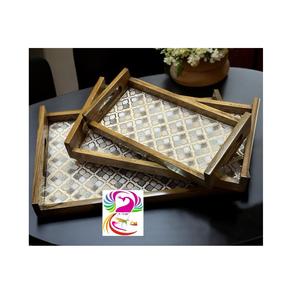 Plateau de service de cuisine au design vintage de haute qualité pour l'affichage et le stockage Plateau de rangement de service en résine en bois d'Inde - Product Image 1