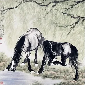 Dos caballos bajo sauces acento azulejo Mural cocina Backsplash mármol cerámica pared murales - Product Image 1