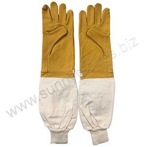 Guantes de lona y piel de oveja dorada para apicultura, protectores de manos de alta calidad para Apicultura - Product Image 1