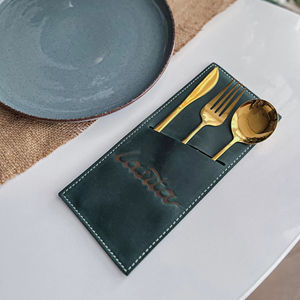 Porte-Couverts Pliable en Cuir Véritable de Luxe Écologique de Qualité Supérieure pour Restaurant Organisateur de Vaisselle Portable - Product Image 1