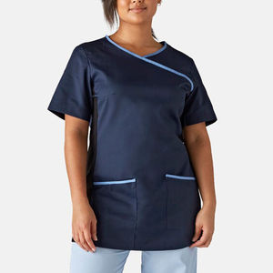 Algodón Poliéster Nuevo Conjunto de exfoliación para mujer Estilo Tops Hospital Uniforme médico Conjuntos Cuello en V Color blanco sólido Enfermería Scrubs Mujer - Product Image 4