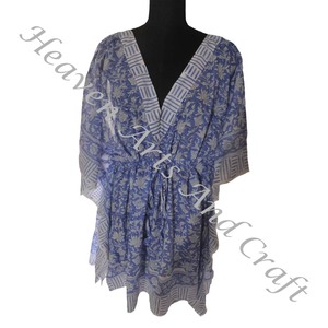 Nueva llegada 2024 indio bloque de mano estampado Kaftan Robe KFCS187 vestido de verano Kimono vacaciones vestido holgado ropa de mujer - Product Image 3