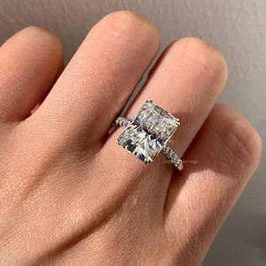 5 Carat Elongated Radiant Cut <b>Moissanite</b> Engagement <b>Ring</b> Custom Gold Bridal Gemstone <b>Ring</b> with Crushed Ice Sparkle Hidden Halo - Product Image 3