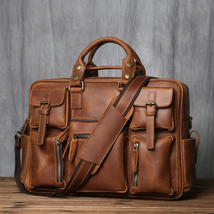 Maletín Clásico de Cuero Genuino para Portátil, Gran Capacidad, Bandolera, Bolso de Hombro Portátil para el Trabajo, Cierre de Cremallera - Product Image 5