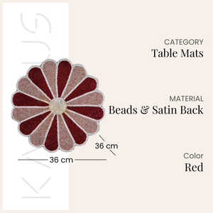Sous-verres bohèmes vintage en forme de fleur, faits à la main, 36 cm, en perles écologiques et satin, pour table à manger et cuisine, rouge - Product Image 2